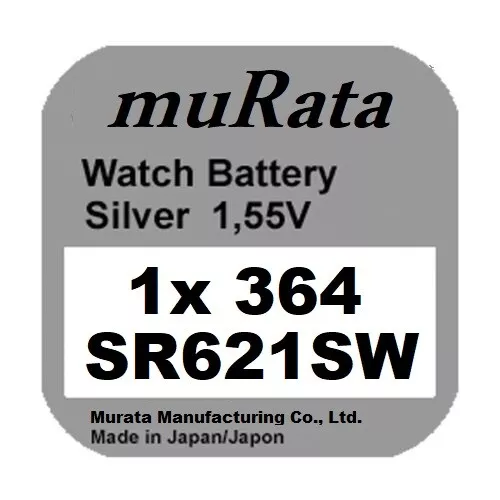 1x Murata/Sony 364 Uhren-Batterie Knopfzelle SR621SW AG1 Silberoxid Blister Neu