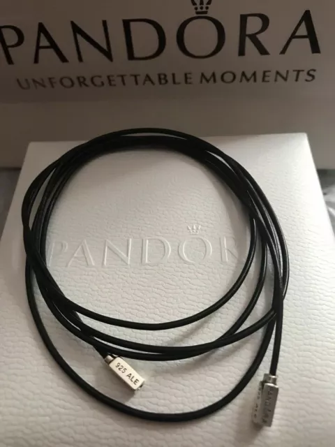 GENUINE PANDORA STERLING Silver Black Leather Lariat Necklace 100cm 390954 15.50 PicClick UK