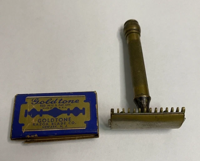 VINTAGE 1920'S GILLETTE Old Type DE Safety Razor With Goldtone Blades USA £21.76 PicClick UK