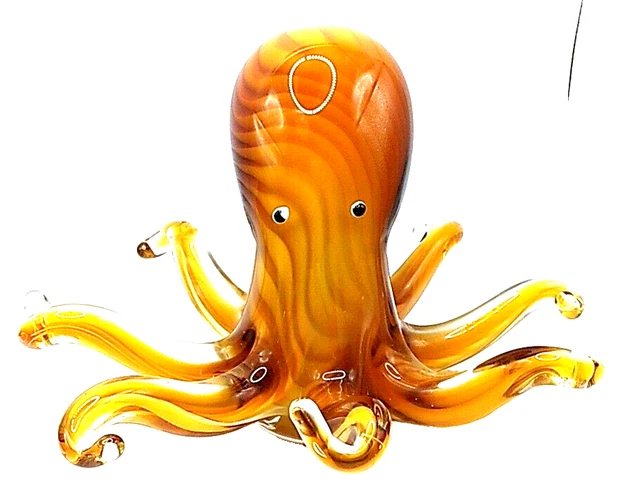 Hand Blown Amber Art Glass Octopus Murano Style Paperweight Figurine Statue