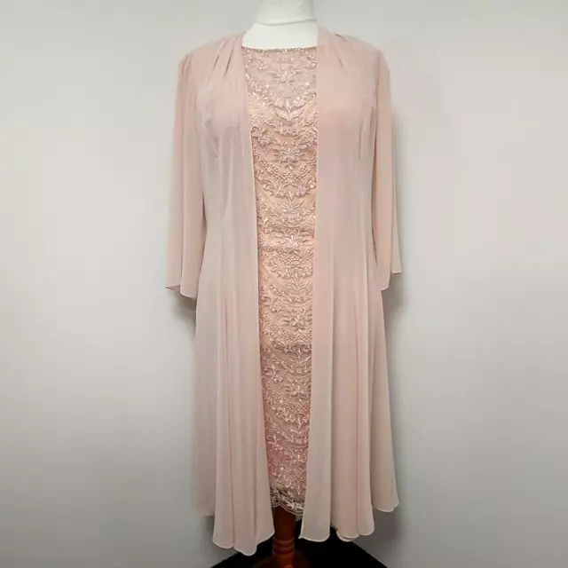 Ronald Joyce Veni Infantino Size 14 Antique Rose Dress & Jacket Lace/Chiffon