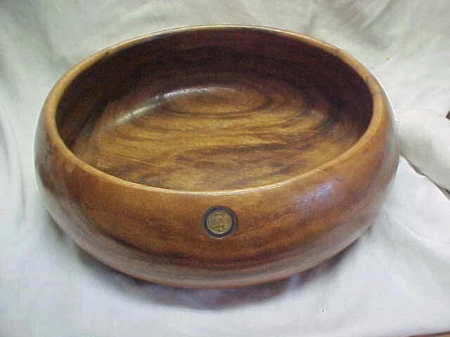 Large Dated 1974 Hawaiian Wood Bowl W/ 1959 Button