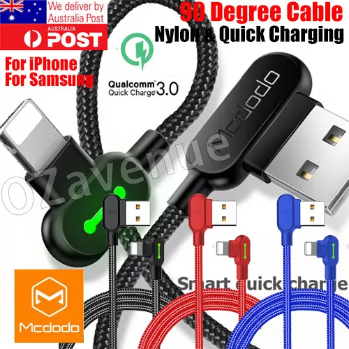 MCDODO Fast USB Cable Heavy Duty Charging Syn Charger iPhone 90 Degree Angled AU