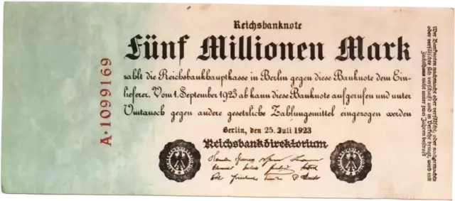 1923 Germany Hyper Inflation 5 Million / 5.000.000 Mark Banknote