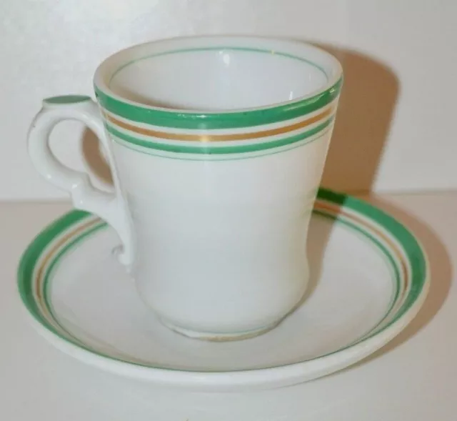 *SUPERBE BRULOT TASSE A CAFE & soucoupe  CERAMIQUE EPAISSE BLANC/VERT XIX CAFE 2
