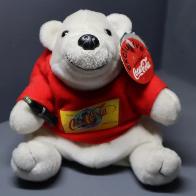 VINTAGE 1999 WORLD of CocaCola Las Vegas Bean Bag Plush Polar Bear New