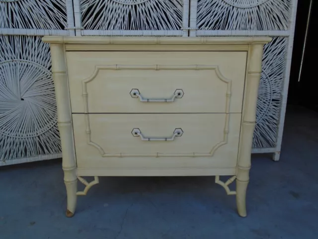 Fretwork Faux Bamboo Nightstand Dixie Bed Table Hollywood Regency Chippendale