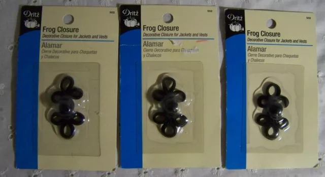 Lote de 3 cierres Dritz negro 2" rana, cierre decorativo para chaquetas y chalecos