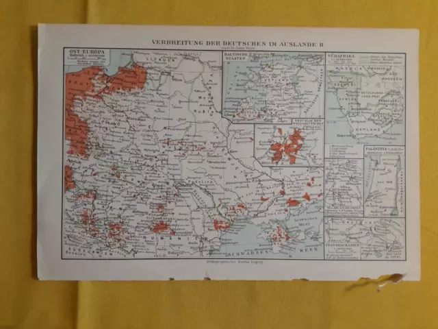 1928 - Spread Of the German Population - Original Vintage Geography Map - C10-3