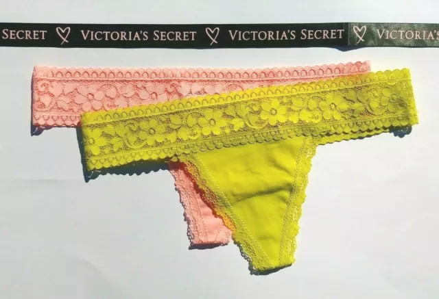 Victorias Secret COTTON Lace Waist THONG Floral SEXY Panty NWT Stretch Lime Pink