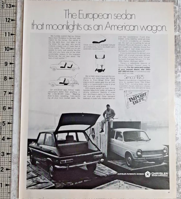 1970 Simka Vintage Print Ad Sedan Wagon Chrysler European Import Shipping Crate