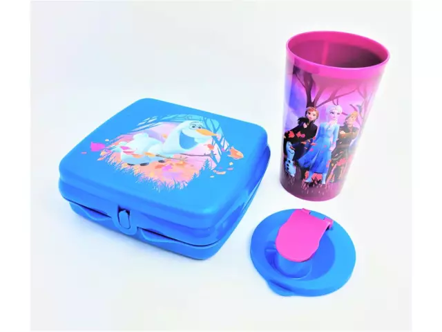 Tupperware Set Trinkbecher + Lunchbox blau brombeer Olaf Die Eiskönigin Anna NEU