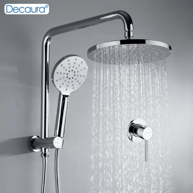 Decaura round dual shower head set 9" rain shower+3-mode hand held and mixer tap