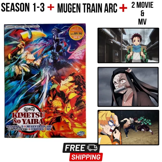 DVD Anime Demon Slayer Kimetsu No Yaiba Season 1-3 + Mugen Train Arc + The  Movie