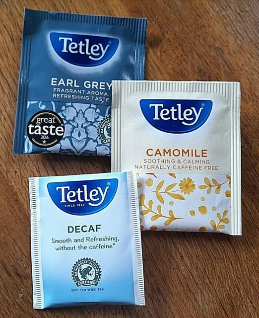 Tetley Individually Wrapped Enveloped Camomile Earl Grey and decaf Free P+P NEW