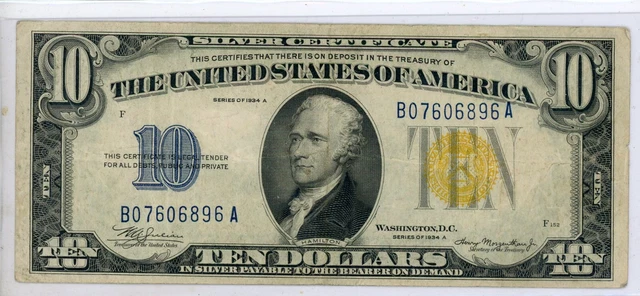 1934 A $10 North Africa Yellow Seal - **Free Shipping** 2468