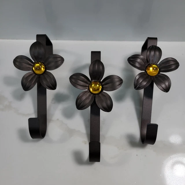 Metal Flower Wall Hook Door Hanger Rack Hat Coat Key Bag Home Decor Bronze 3 Pcs