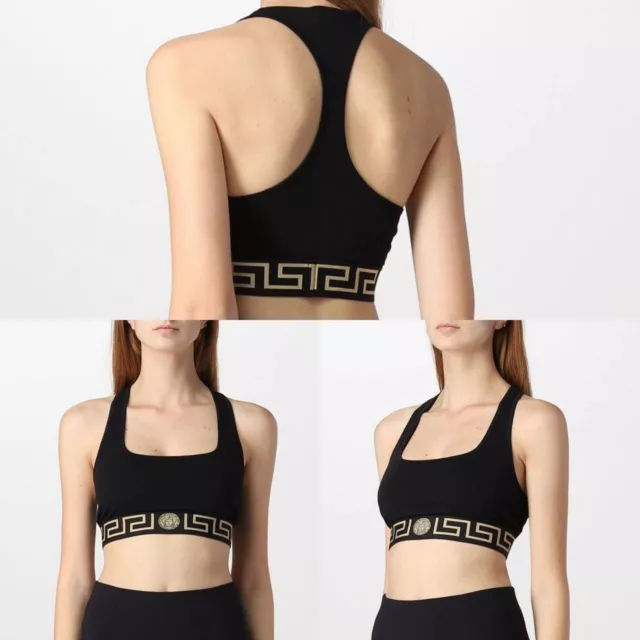 Versace Sports Bra Intimo Donna Border Gym Bustier Classical Black Sz 4 - 36Cm