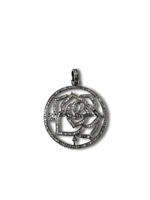 Pendant Jewelry Natural Rosecut Diamond Pave 925 Sterling Silver Pendant