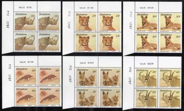 ZIMBABWE MNH 1989 Endangered Species Cylinder Block of 4