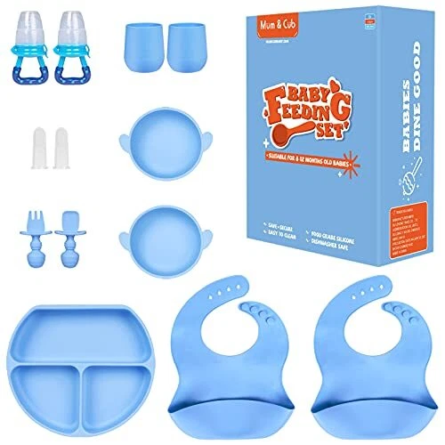 Mum & Cub Baby Feeding Set BPA-Free Silicone Suction Baby Plates and Bowls Se...