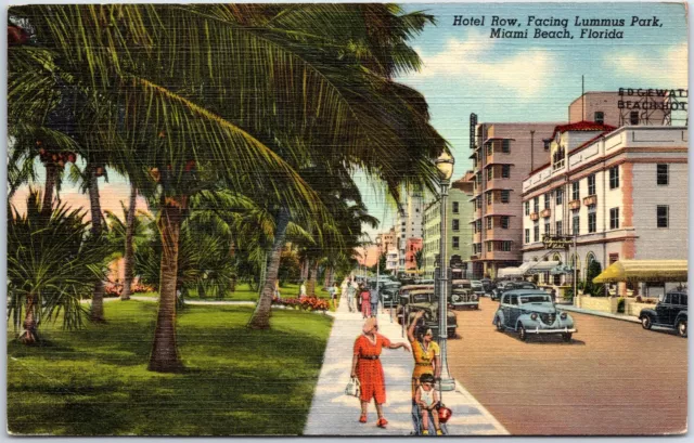 Vintage Postcard Hotel Row Facing Lummus Park In Miami Beach Florida Posted 1941
