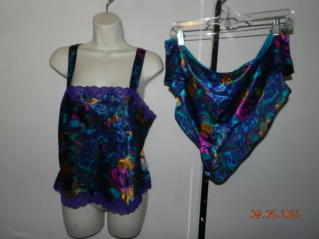 2 PC Victoria's Secret Pleated SATIN CAMI SET SZ Medium tap Panties flutter