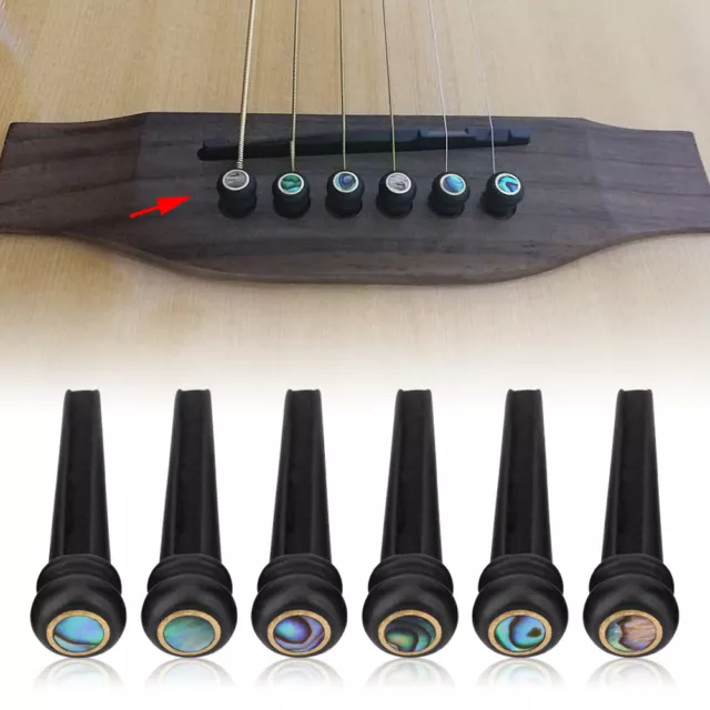 6Pcs Ebony  Pins With Abalone Shell Dot for 6 String Acoustic Folk Guitar