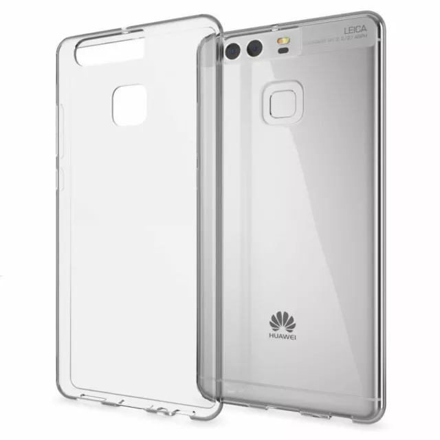 CUSTODIA tpu COVER per Huawei P9 + 2x (Pack) PELLICOLA VETRO TEMPERATO 2