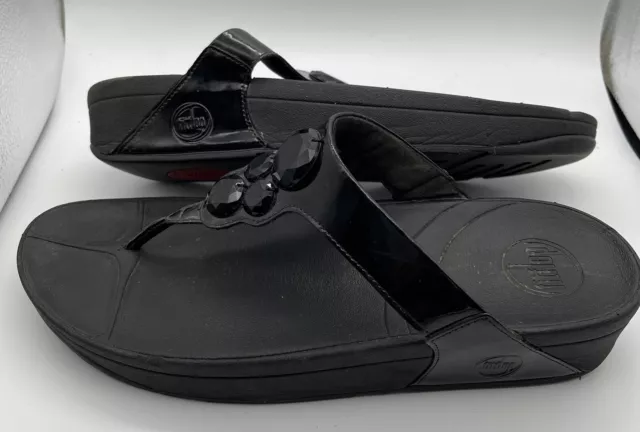 FitFlop Black  Crystal Gem Wedge Slides Sandals Women’s Sz 11 Excellent