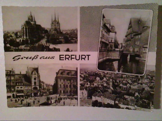 AK. Erfurt. Mehrbildkarte mit 4 Abb. Straßenbahn. Echte Photographie. s/w.