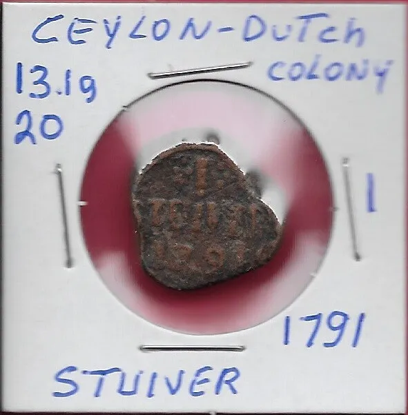 Ceylon,Dutch Colony 1 Stuiver 1791 C' Above 'Voc' Monogram,Colombo Mint
