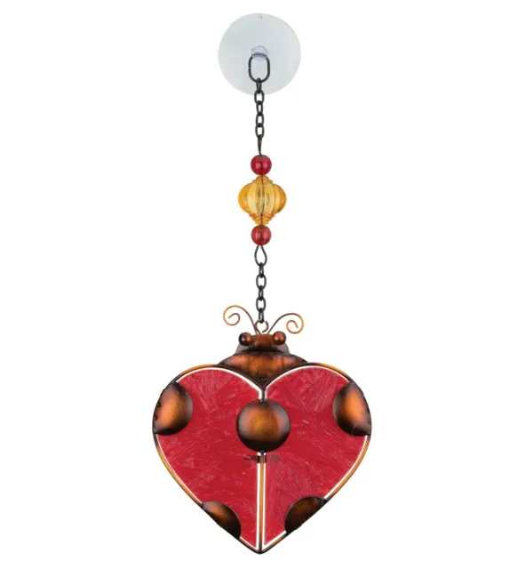 Ladybug Heart Glass Metal Hanging Sun Catcher garden stained art red beetle