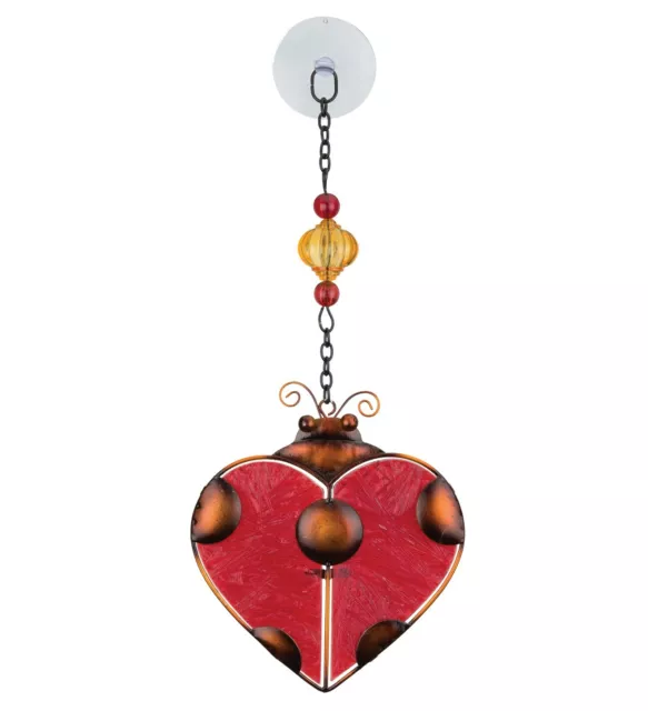 Ladybug Heart Glass Metal Hanging Sun Catcher garden stained art red beetle