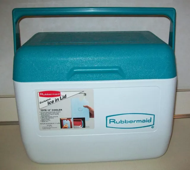 WITH NEW ICE PACK Vintage Rubbermaid 12 Qt Cooler 1811 Blue Lid Large Lunch  Box