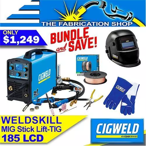 Cigweld Weldskill 185LCD Welder, Helmet, Wire, Gloves, 2x Torch 185 LCD W1008193