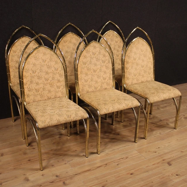 Six chairs furniture seats armchairs design in gilded metal living room vintage