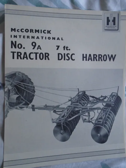 International Harvester McCormick No 9A 7ft Tractor Disc Harrow brochure undated