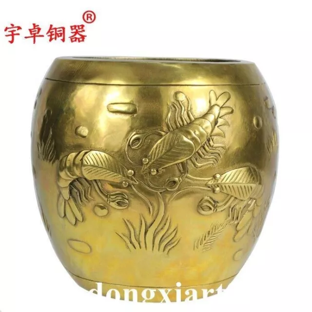 18cm China brass bermuda lobster crayfish Animal drum crock jar pot urn vat tank