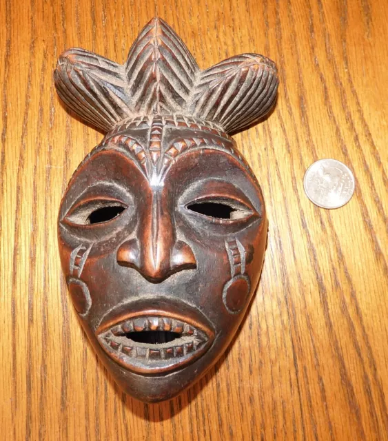 Vintage IDOMA 6" PASSPORT MASK Tribal Face Scarification Hand Carved mid 20th C.