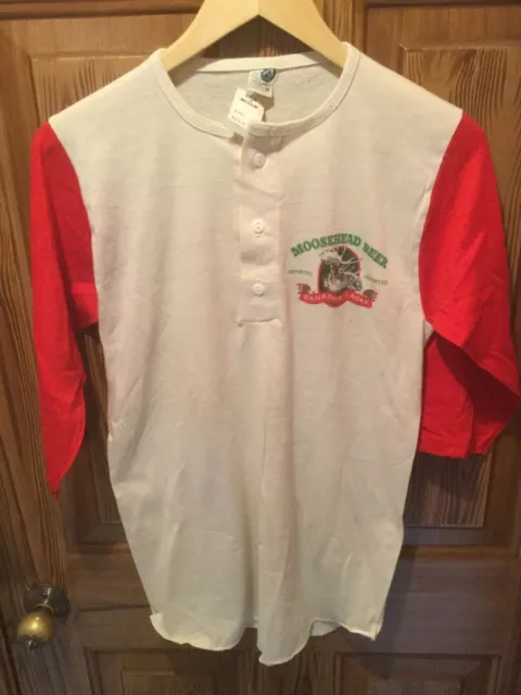 NWT Vintage 80s Moosehead Beer Henley 3/4 Sleeve Jersey T Shirt Size Med. 50/50