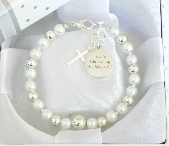 BABY BOY GIRL Personalised & Engraved Bracelet Christening Day Gift Birthday