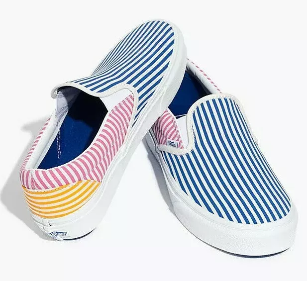 VANS DECK CLUB CLASSIC SLIP ON 6-13 STRIPE MULTICOLOR SEERSUCKER YACHT pink blue