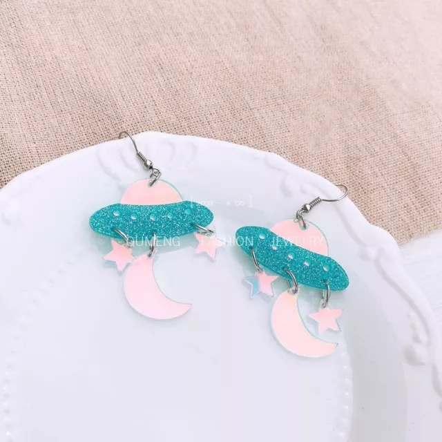 Acrylic Spaceship Drop Earrings - Moon Alien Earring Women Fashion Jewelry 1pair