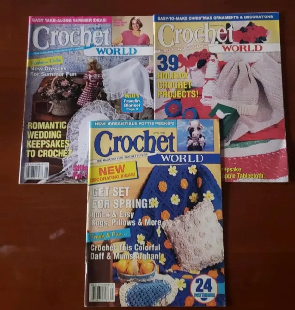 Lot of 3 Crochet World issues from 1992. Free shipping!