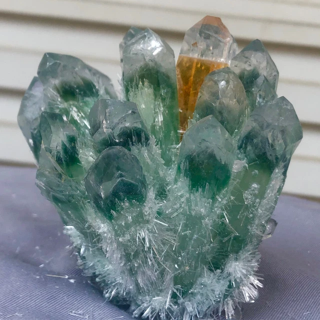 1.13LB New Find Green Phantom Quartz Crystal Cluster Mineral Specimen Healing 12