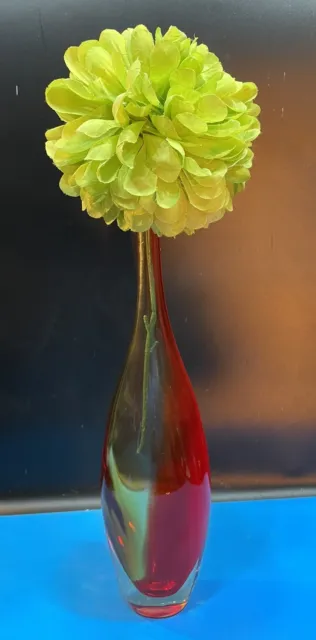 Vintage Rare Floris Meydam Leerdam? Orange Red Art Glass Bottle Vase 1950 Dutch