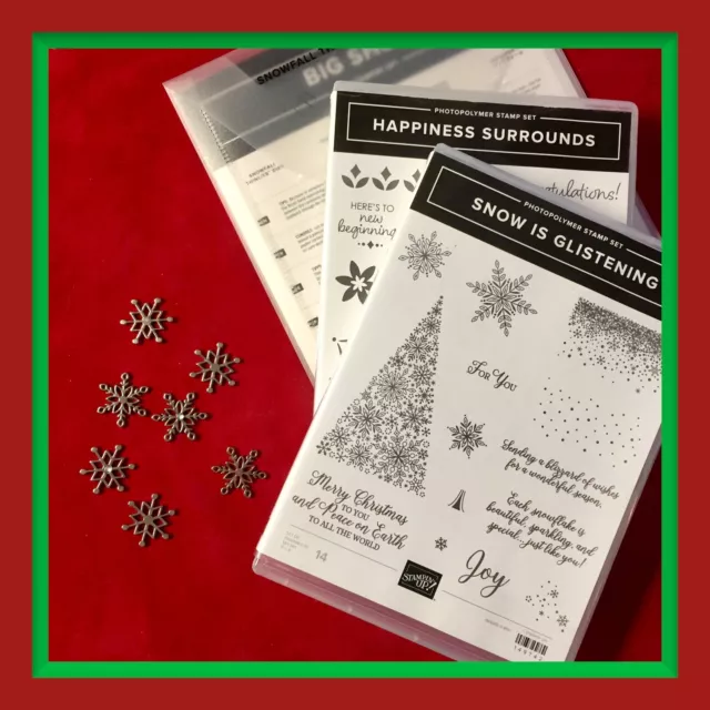 Stampin' Up! SNOW IS GLISTENING & HAPPINESS Stamps  & SNOWFALL Dies Plus **NEW**