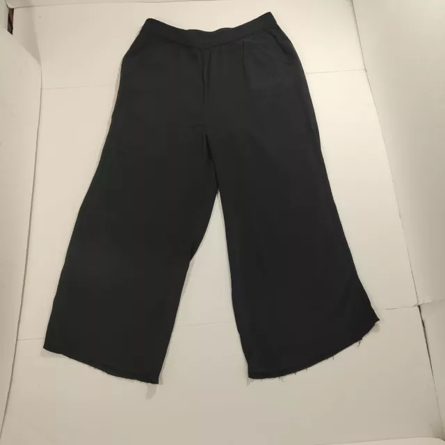 Kate Spade Black Viscose Ponte Wide Leg Raw Hem Cropped Culotte Pants Medium 3