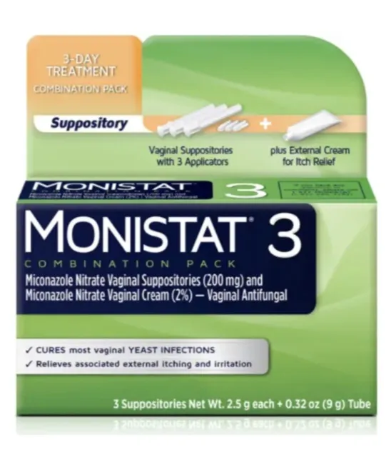 Monistat 3 Paquete Combo Supositorio y Crema-3 Aplicación EXP9/24